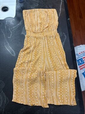 Strapless Yellow Patterned Jumpsuit